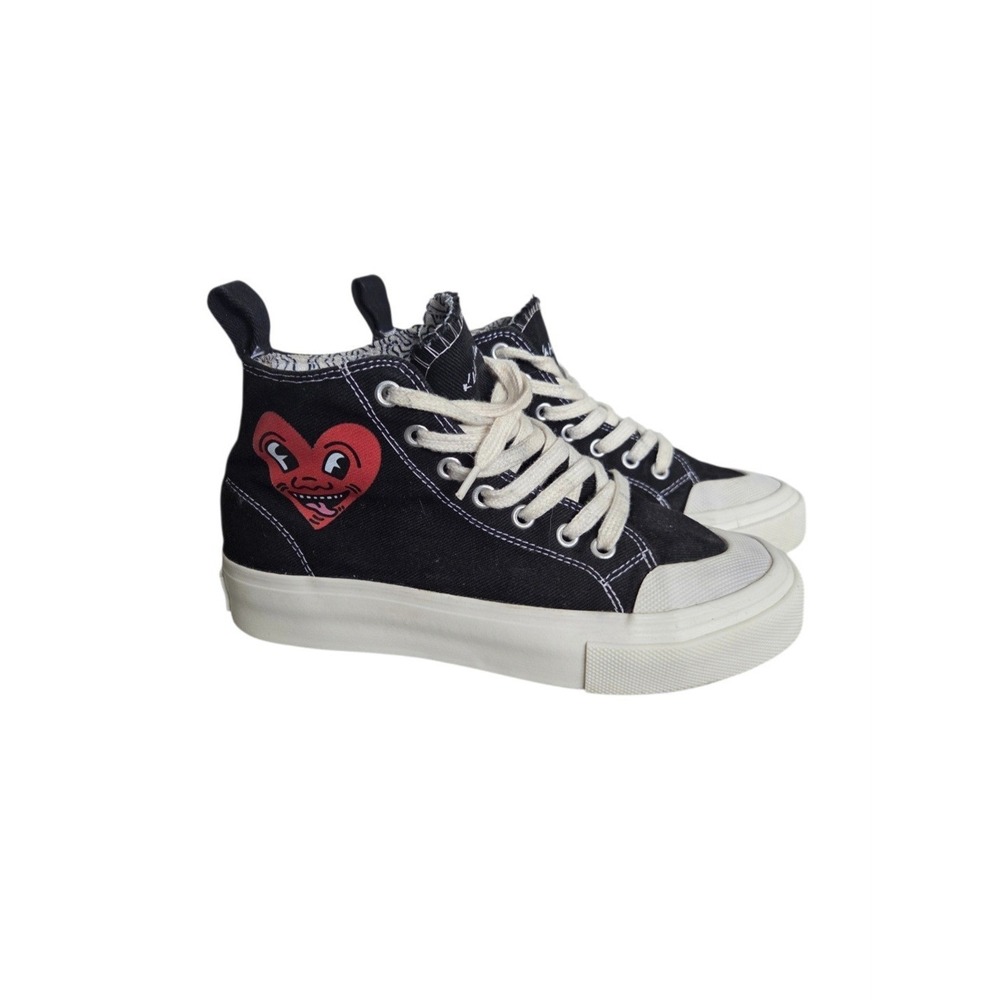 Keith Haring High Top Canvas‎ Sneakers Keds Black White Heart Face Women's 6.5